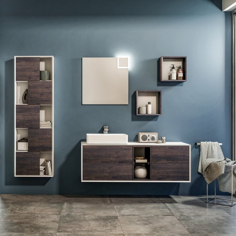 Mobile bagno Arbi Absolute con lavabo semincasso, base laterale, specchiera  e pensile